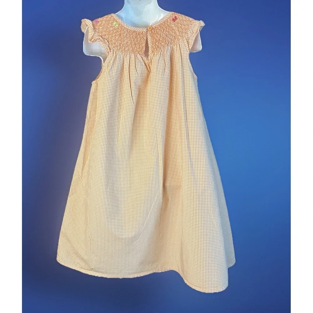 Gymboree Size 10 Social Butterfly Line Orange Gingham Smocked Bishop Dress Girls